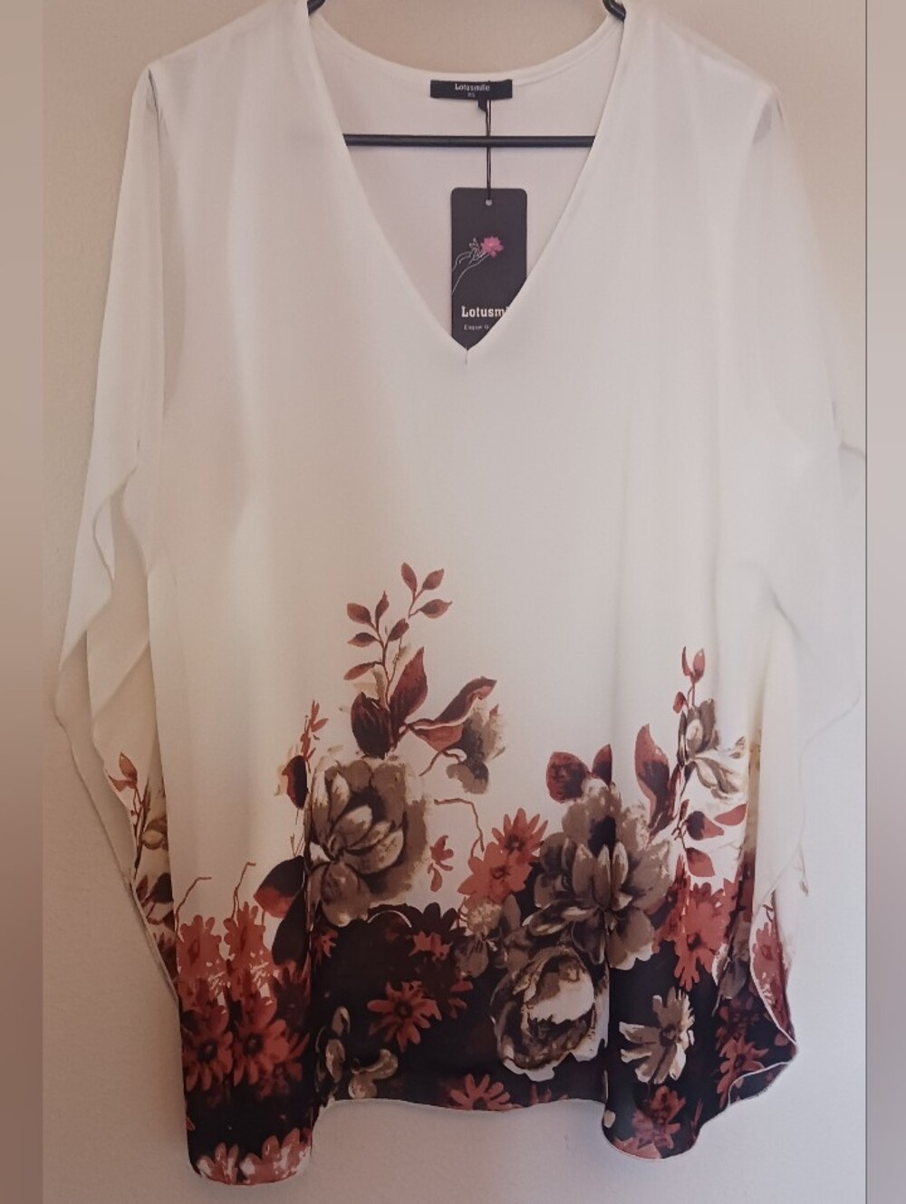 Lotusmile Women's Lightweight Floral Shirt Top Double Layer Chiffon Poncho XXL